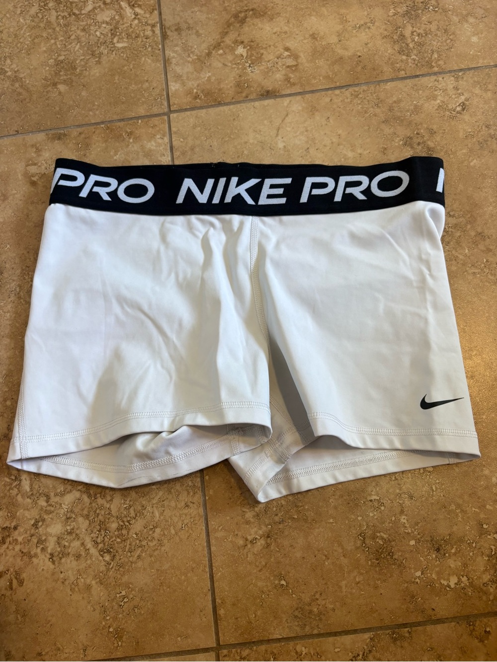 Nike Pro White Women's Compression Bike Shorts with Black Branded Waistband